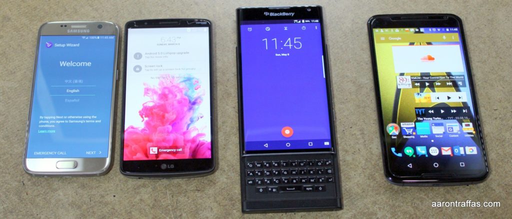 Comparing the size of the Galaxy S7, LG G4, BlackBerry PRIV, Nexus 6