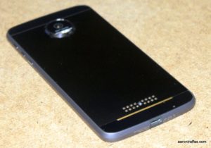 The Moto Z Force without the back cover, showing the connection pins